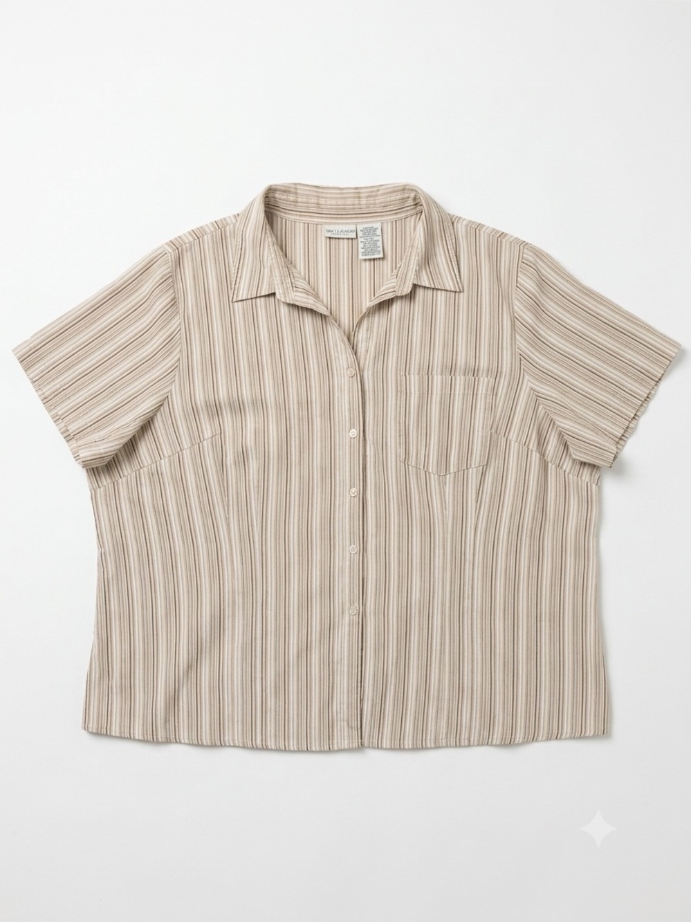 Vintage Y2K White Stag Neutral Tan Pinstripe Button Down Shirt 4X Office Siren
